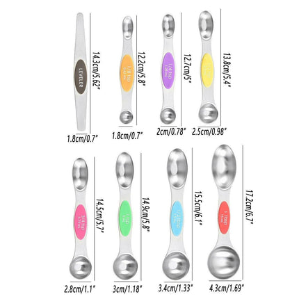 8pcs Stainless Steel Dual Head Measuring Spoon Set Kitchen Baking Cooking Tools.