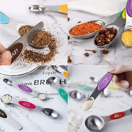 8pcs Stainless Steel Dual Head Measuring Spoon Set Kitchen Baking Cooking Tools.