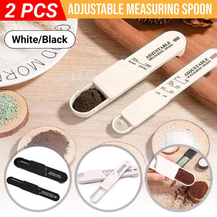 2PCS Adjustable ml Gram Plastic Measuring Spoon Scale Kitchen For Metering Spoon - White.