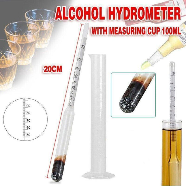 Alcohol Meter Hydrometer 0-100 Percent with 100ml Measuring Cup for Distilling.