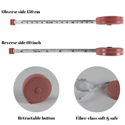 Retractable Tailor Tape Measure 150cm Soft Body Measuring Sewing Ruler - Pink.