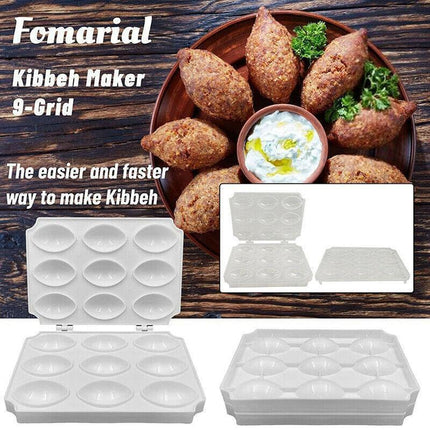 Meatball Maker Manual Meatloaf Mold Kibbeh Maker Press Minced Processor Tool - 9 Holes White.