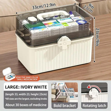 Large Capacity Medicine Cabinet Multi Layer Storage Box for Household First Aid - Blue.