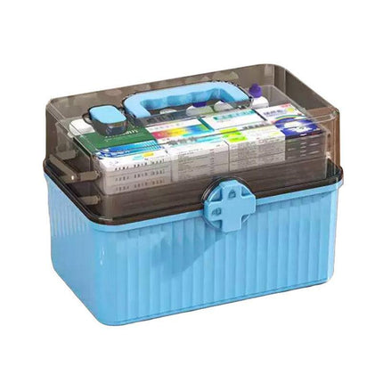 Large Capacity Medicine Cabinet Multi Layer Storage Box for Household First Aid - Blue.