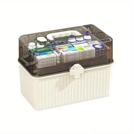 Large Capacity Medicine Cabinet Multi Layer Storage Box for Household First Aid - White.
