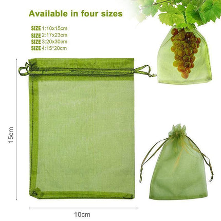 50/100PCS Garden Fruit Protection Net Bags Insect Proof Drawstring Mesh Organza - 50Pcs 20x30cm.
