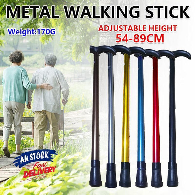 Metal Walking Stick Travel Retractable Cane Pole Compact Adjustable Lightweight - Brown.
