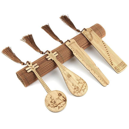 Chinese Style Bass Book Folder Book Clip Bamboo Bookmark Guitar Bookmark Lable - Pipa - Chrysanthemum.