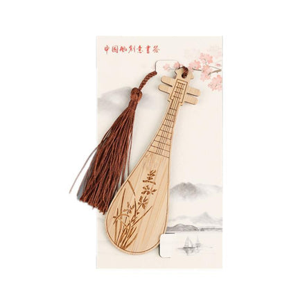 Chinese Style Bass Book Folder Book Clip Bamboo Bookmark Guitar Bookmark Lable - Pipa - Chrysanthemum.
