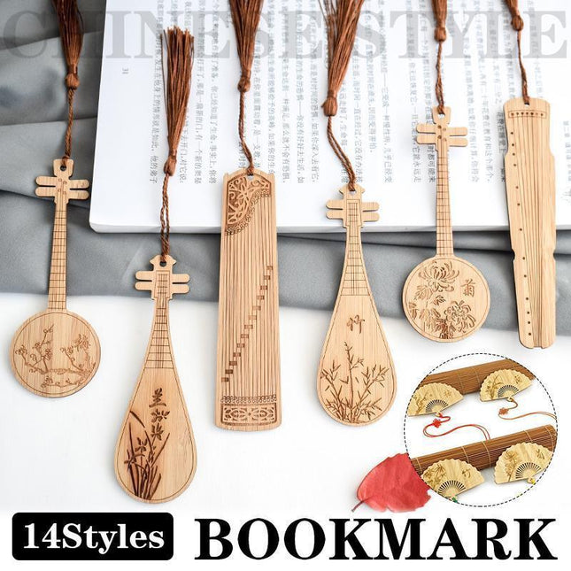 Chinese Style Bass Book Folder Book Clip Bamboo Bookmark Guitar Bookmark Lable - Ruan Pipa Bookmark - Chrysanthemum.