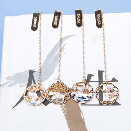 Metal Rabbit Bookmark Tassel Book Pendant Retro Clip School Office Supplies Gift - Cat.
