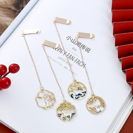 Metal Rabbit Bookmark Tassel Book Pendant Retro Clip School Office Supplies Gift - Cat.