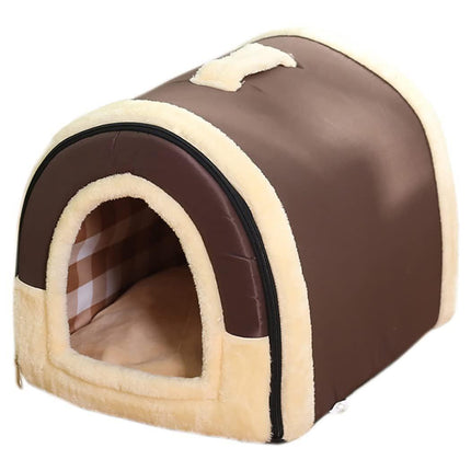 XL Size Pet House Kennel Soft Igloo Beds Cave Cat Puppy Bed Warm Cushion Fold - Brown Dots.