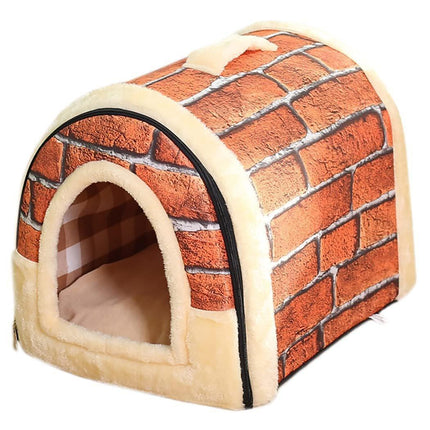 XL Size Pet House Kennel Soft Igloo Beds Cave Cat Puppy Bed Warm Cushion Fold - Brown Dots.