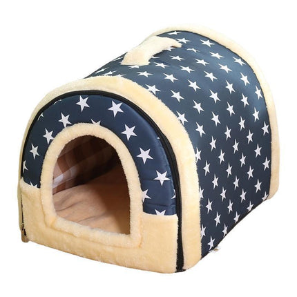 XL Size Pet House Kennel Soft Igloo Beds Cave Cat Puppy Bed Warm Cushion Fold - Brown Dots.