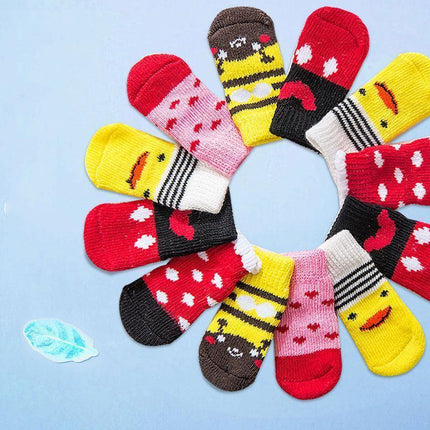 Dog Socks Non-Slip Grip Slip Anti-Slip - Puppy Cat Pet Shoes Slippers M Size - Yellow ducklings.