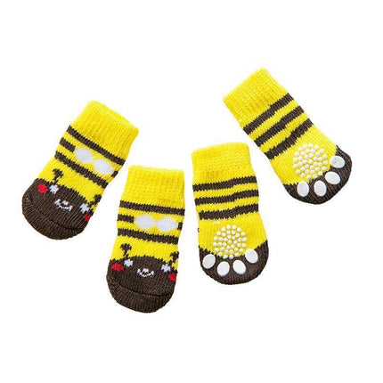 Dog Socks Non-Slip Grip Slip Anti-Slip - Puppy Cat Pet Shoes Slippers M Size - Yellow ducklings.