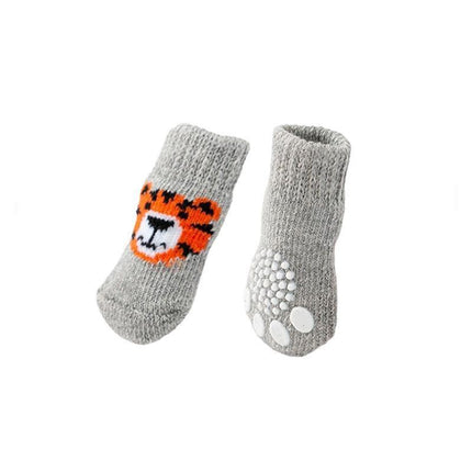 Dog Socks Non-Slip Grip Slip Anti-Slip - Puppy Cat Pet Shoes Slippers M Size - Grey tiger.