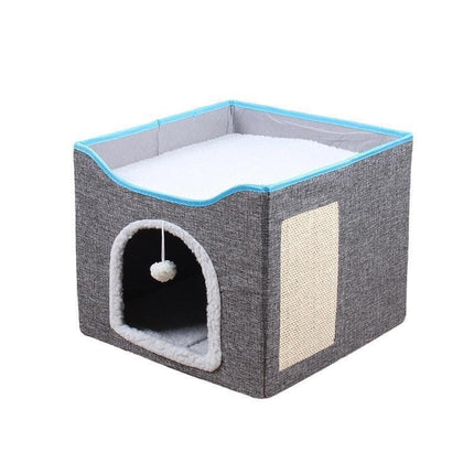 Foldable Pet Cat Calming Bed Hideaway Interactive House Nest Scratching Board - Dark Grey.