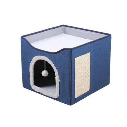 Foldable Pet Cat Calming Bed Hideaway Interactive House Nest Scratching Board - Dark Grey.