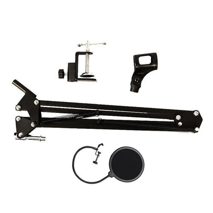 Microphone Suspension Boom Arm Desktop Stand Mic Holder Mount and Pop Filter - Mic Stand with Pop Filter.