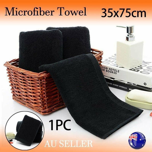 Black Cotton Towel 35x75cm Soft Thick Absorbent Bath Gym Travel Use.