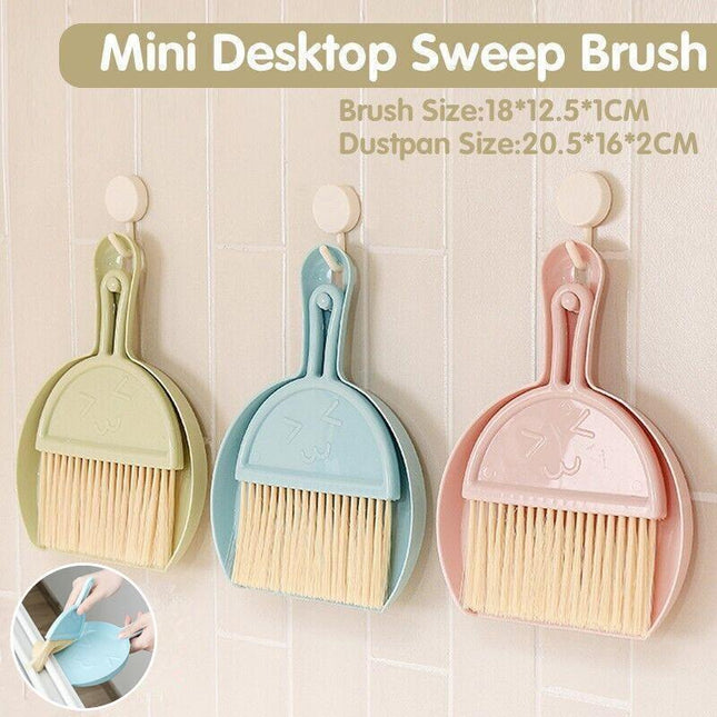 Mini Desktop Sweep Cleaning Brush Keyboard Brush Small Broom Dustpan Set - Pink.