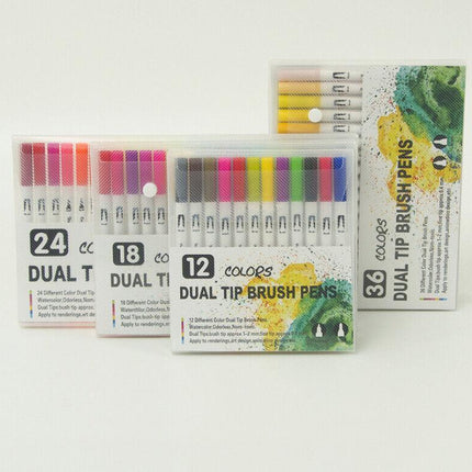 12-120 Watercolor Brush Pen Set Artist Sketch Marker - White-12 Colours.