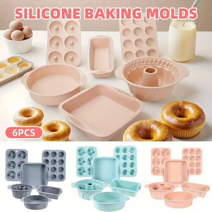 6PCS Silicone Cake Mould Set Baking Pans Nonstick Cupcake Cookie Tools Reusable - Green.