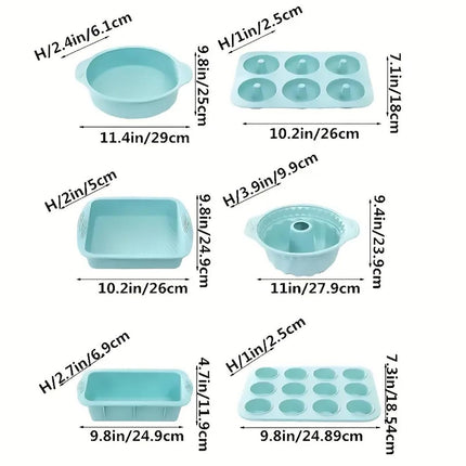6PCS Silicone Cake Mould Set Baking Pans Nonstick Cupcake Cookie Tools Reusable - Green.