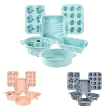 6PCS Silicone Cake Mould Set Baking Pans Nonstick Cupcake Cookie Tools Reusable - Pink.