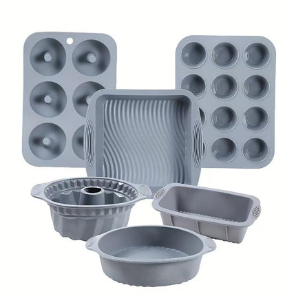 6PCS Silicone Cake Mould Set Baking Pans Nonstick Cupcake Cookie Tools Reusable - Pink.