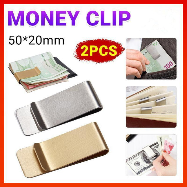 Clip Note Business Card Holder Stainless Steel Mens Wallet Metal - Gold.