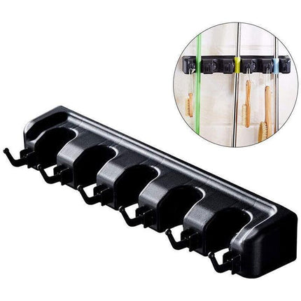 Broom Hanger Mop Holder Wall Mounted Brush Storage Rack Organizer Kitchen Tool - Black.