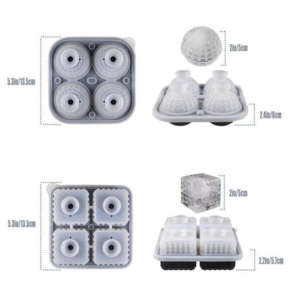2PCS Silicone Ice Cube Tray Round and Square Ice Ball Maker for Whiskey Cocktails - Black.