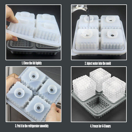 2PCS Silicone Ice Cube Tray Round and Square Ice Ball Maker for Whiskey Cocktails - Black.