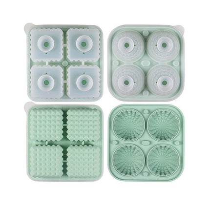 2PCS Silicone Ice Cube Tray Round and Square Ice Ball Maker for Whiskey Cocktails - Blue.