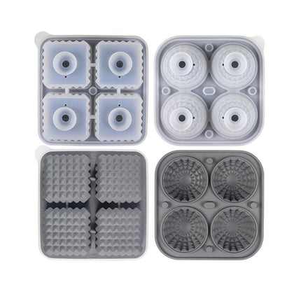 2PCS Silicone Ice Cube Tray Round and Square Ice Ball Maker for Whiskey Cocktails - Grey.
