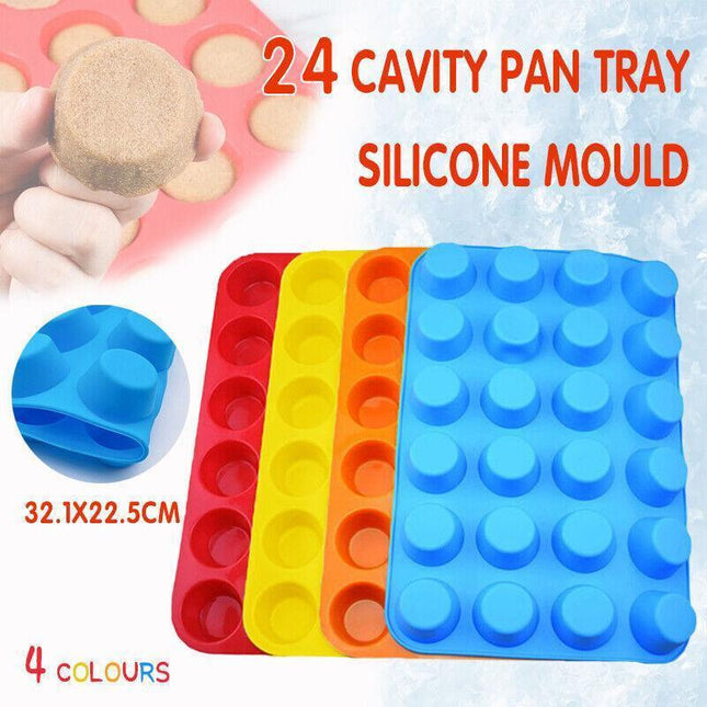 24 Cavity Pan Tray Silicone Mini Cupcake Cookie Baking Mold Au - Red.