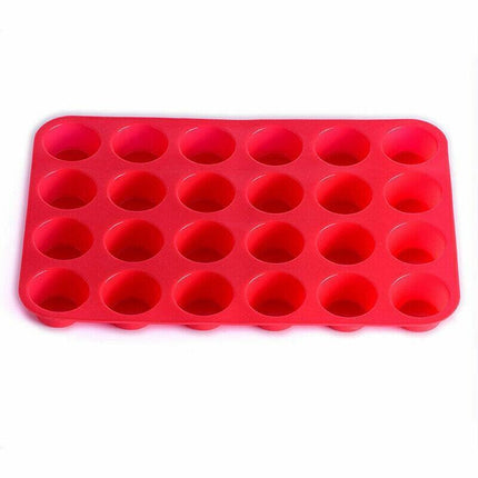 24 Cavity Pan Tray Silicone Mini Cupcake Cookie Baking Mold Au - Red.