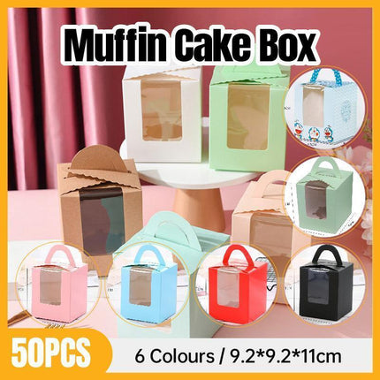 50 Pack Premium Cupcake Boxes with Window Thickened Cardboard Muffin Holders - Blue.
