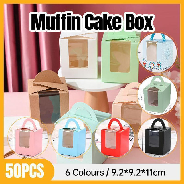 50 Pack Premium Cupcake Boxes with Window Thickened Cardboard Muffin Holders - Blue.