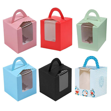 50 Pack Premium Cupcake Boxes with Window Thickened Cardboard Muffin Holders - Blue.