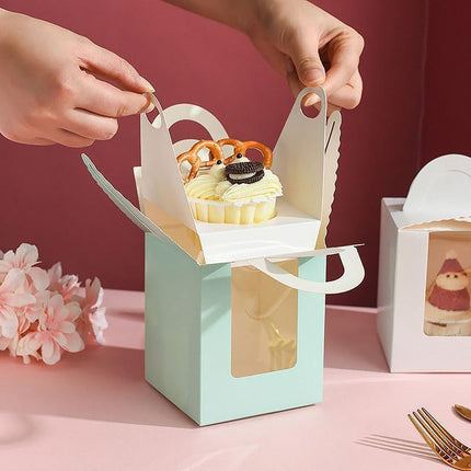 50 Pack Premium Cupcake Boxes with Window Thickened Cardboard Muffin Holders - Blue.