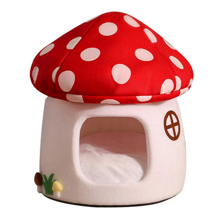 Winter Mushroom Cat House Cozy Sleeping Pet Bed for Cats Indoor Warm Pet House.