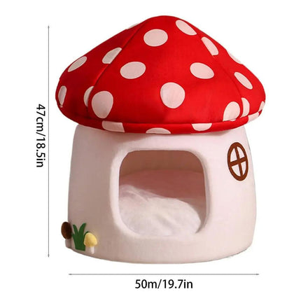 Winter Mushroom Cat House Cozy Sleeping Pet Bed for Cats Indoor Warm Pet House.