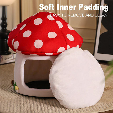 Winter Mushroom Cat House Cozy Sleeping Pet Bed for Cats Indoor Warm Pet House.