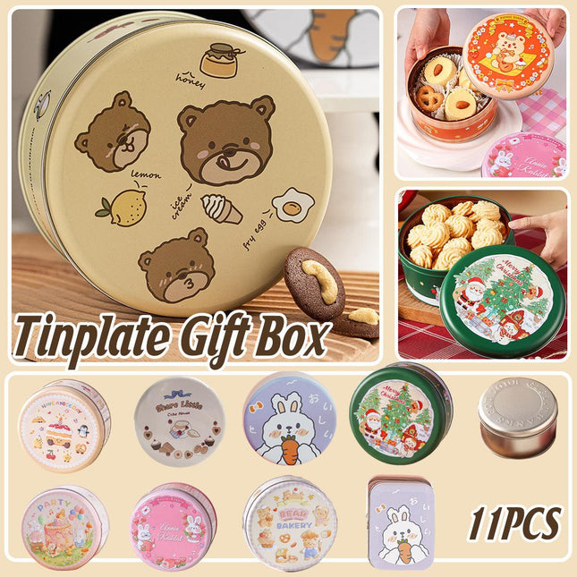10PCS Cookie Tin Box Metal Biscuit Gift Box Candy Packaging Dragon Year Baking - Bread Bear (bump).