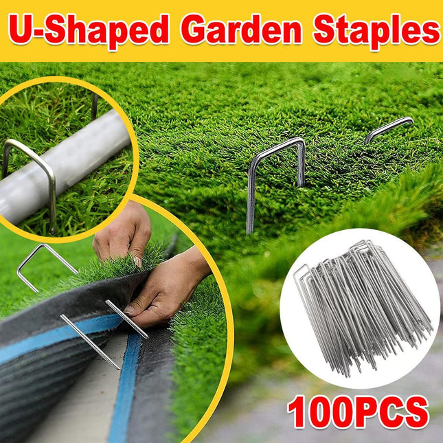 100pcs U Shape Ground Stakes Gardening Spikes Landscape Anchor Pins.