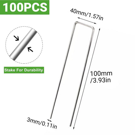 100pcs U Shape Ground Stakes Gardening Spikes Landscape Anchor Pins.